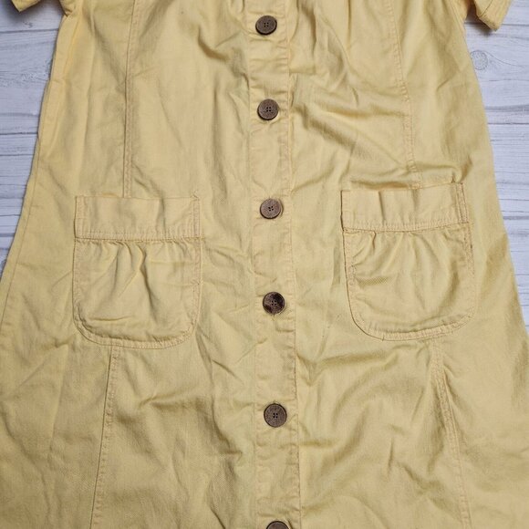 Vintage Koret Women’s Yellow Denim Dress With Pockets 100% Cotton Button Up Sz L - Picture 11 of 11